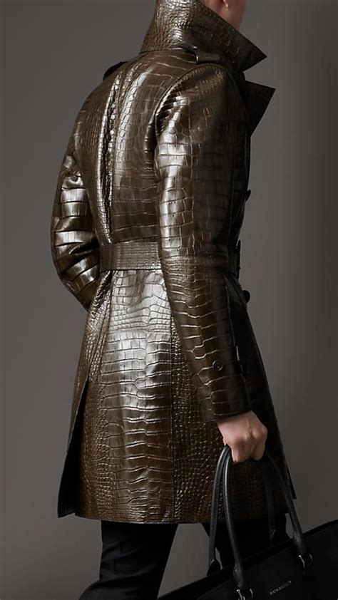 alligator coat burberry|Leather Trench Jacket in Black .